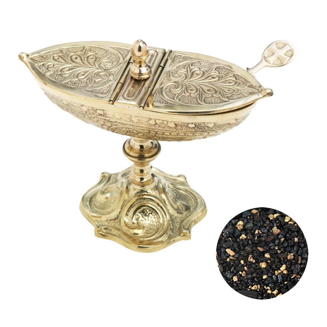 NKlaus 3pcs set incense boat yellow gold spoon 100g Pontifical incense blend 40688