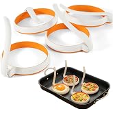 GAGAQI Silicone Fried Egg Cooker Rings Set,Nonstick,Easy to Use&amp;Clean, 4-pack, Round Egg Mold for Cooking Pancake,Breakfast Sandwich, fit McMuffin Biscuit,Griddle Egg Ring for Frying Eggs
