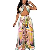 2 Piece Outfits for Women Summer Sleeveless Crop Tops Wide Leg Slit Pants Set Boho Floral Print Vacation Outfits