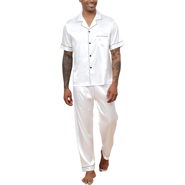 Amazon.com: WDIRARA Conjunto de pijama de satén para hombre