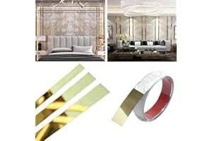 16FT/5M Gold Metalized Wall Trim Molding Peel & Stick, Stainless Steel Self Adhesive Gold Mirror Trim for Wall, Ceiling, Cabi