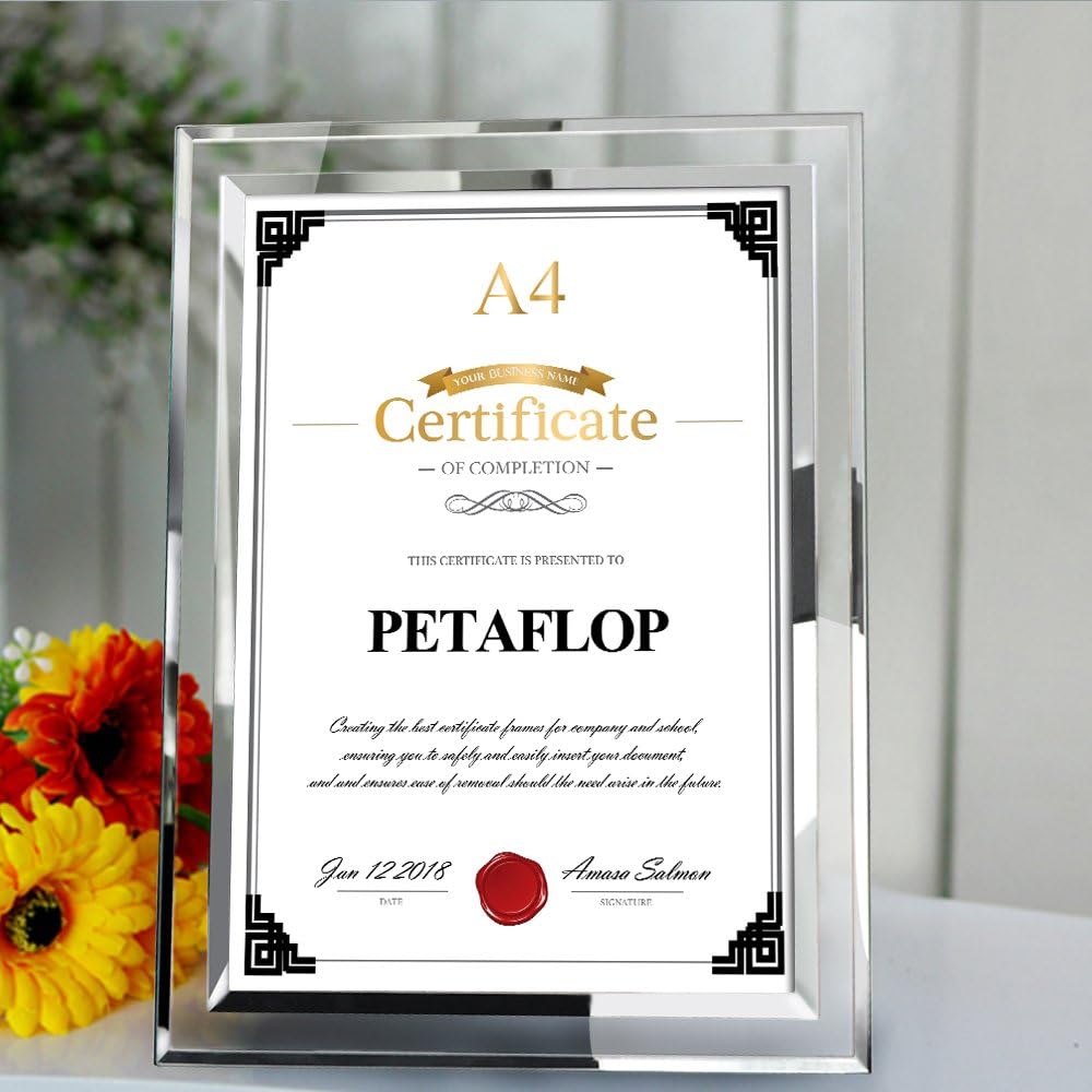 PETAFLOP A4 Photo Frame Glass Certificate Frame Document Frame Diploma Graduation, silver, 8.3 x 11.7 inch - Image 3