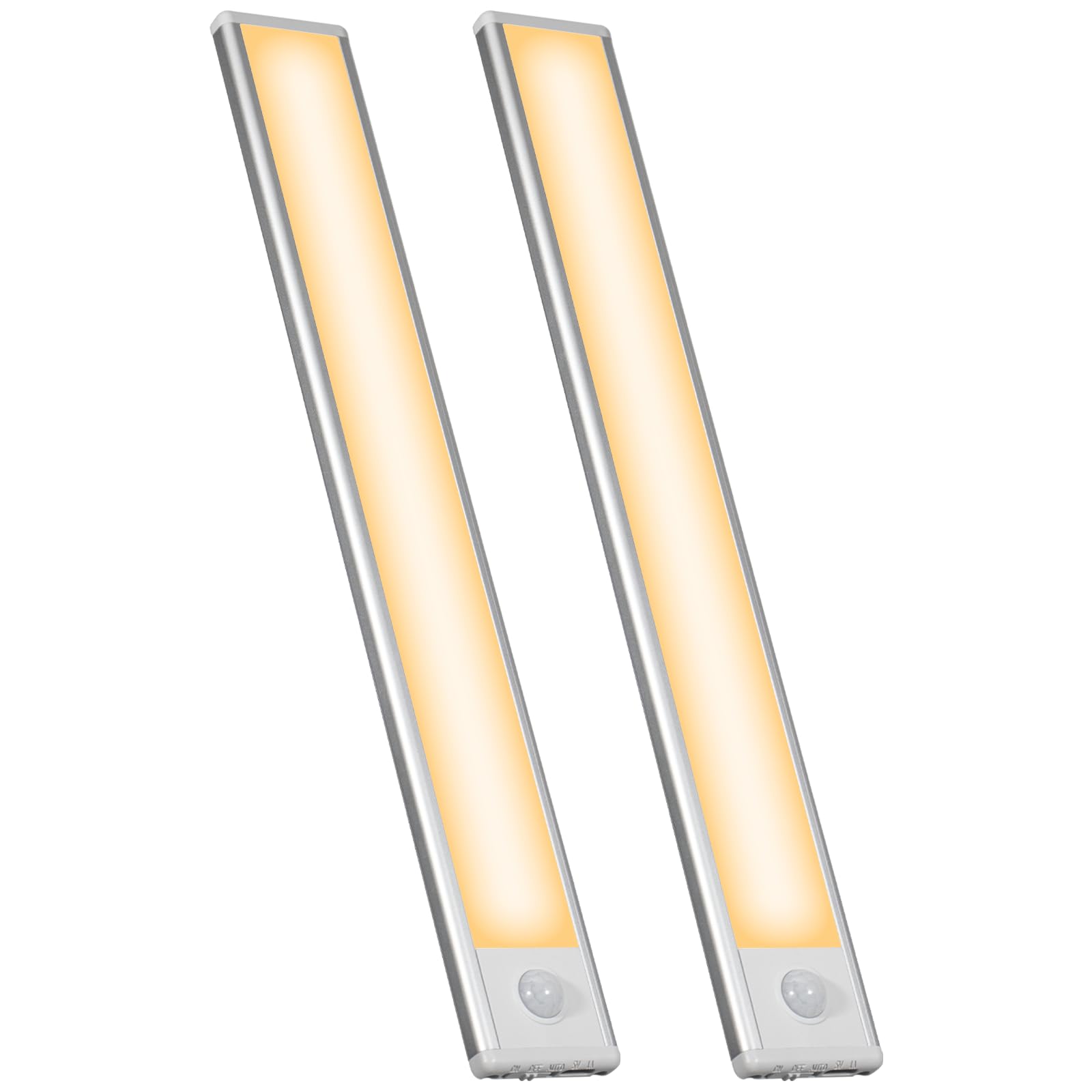 Milpoel Under Cabinet Kitchen Lights, Motion Sensor Cupboard Lights, USB Rechargeable Night Light with Magnetic Strip for Wardrobe, Closet, Stairs (Warm Light, 40cm-2 Pack)