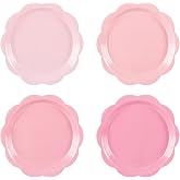 NatNarr 48 Pcs Pink Paper Plates, 9 Inch Disposable Scalloped Plates | Pink Gradient Dessert Plate Cute Party Supplies for Birthday, Wedding, Baby Bridal Shower