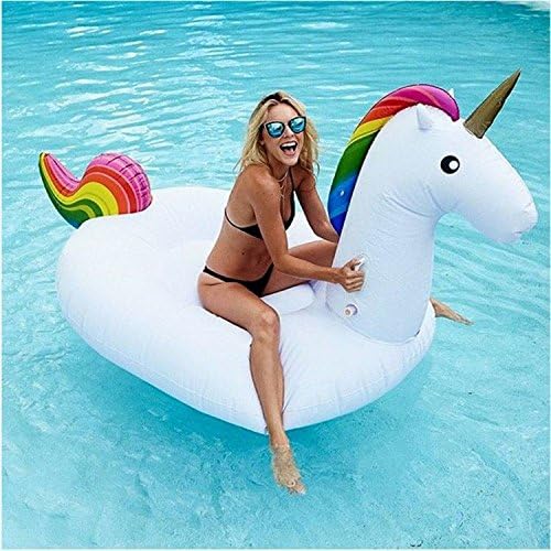 Kequ 32'' Giant Inflatable Unicorn Swan Flamingo Swim Ring Inflatable Pool Lounger (Unicorn Pool Lounger)