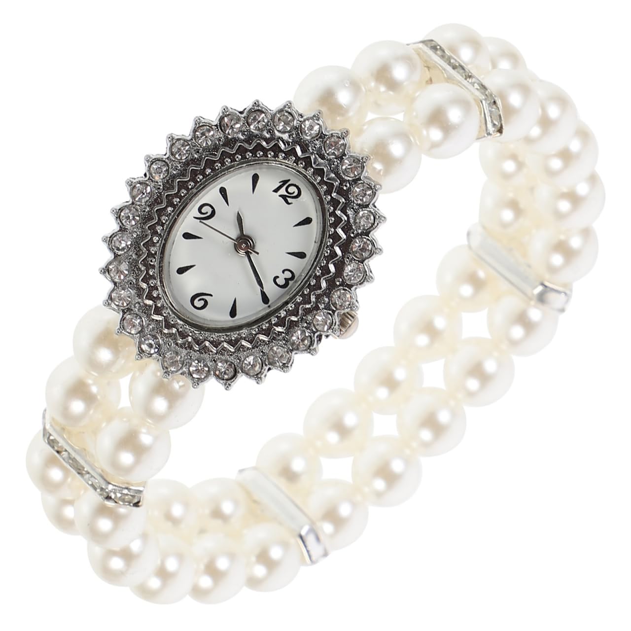 Amosfun Pearl Bracelet Watch Elegant Casual Wristwatch for Women with Double Row Imitation Pearls Lightweight Quartz Movement Student Watch