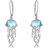 925 Sterling Silver Dolphin/Jellyfish/Shell Dangle Earrings, Mermaid Tail/Whale Ocean Animals Moonstone Earrings, Sea Animals Jewelry Gift for Women, Birthday Anniversary Mother's Day