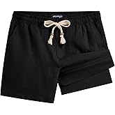 maamgic Mens Casual Linen Shorts 5/7 Inch Elastic Waist Drawstring Summer 2 in 1 Beach Short with Pockets