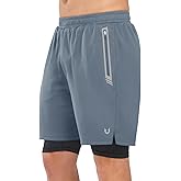 NORTHYARD Men's 2 in 1 Running Shorts Workout Gym Athletic Shorts with Liner Active Training Shorts with Zipper Pockets