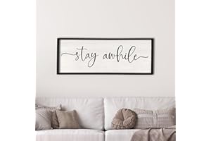 flowtorely Stay Awhile Sign Wall Decor 40"X15" Large Solid Wood Frame For Hallway Living Room Entryway Farmhouse Wall Art Lets Stay Family Home Rustic Hanging Decoration (Black)