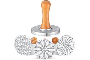 Rosrrtlm 3 Pcs Cookie Stamps Metal Cookie Press Mold Kit with Wooden Handle for DIY Baking Cake Pastry Cutters