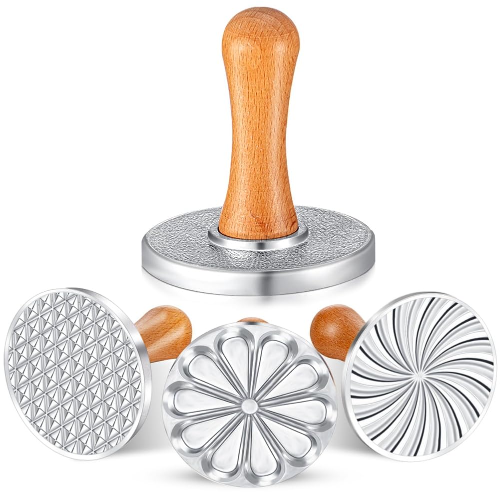 Arivend 3Pcs Cookie Stamps Metal Cookie Press Mold Set Kit with Wooden Handle for DIY Baking Cake Pastry Cutters Cookie Press for Baking, Fine Workmanship