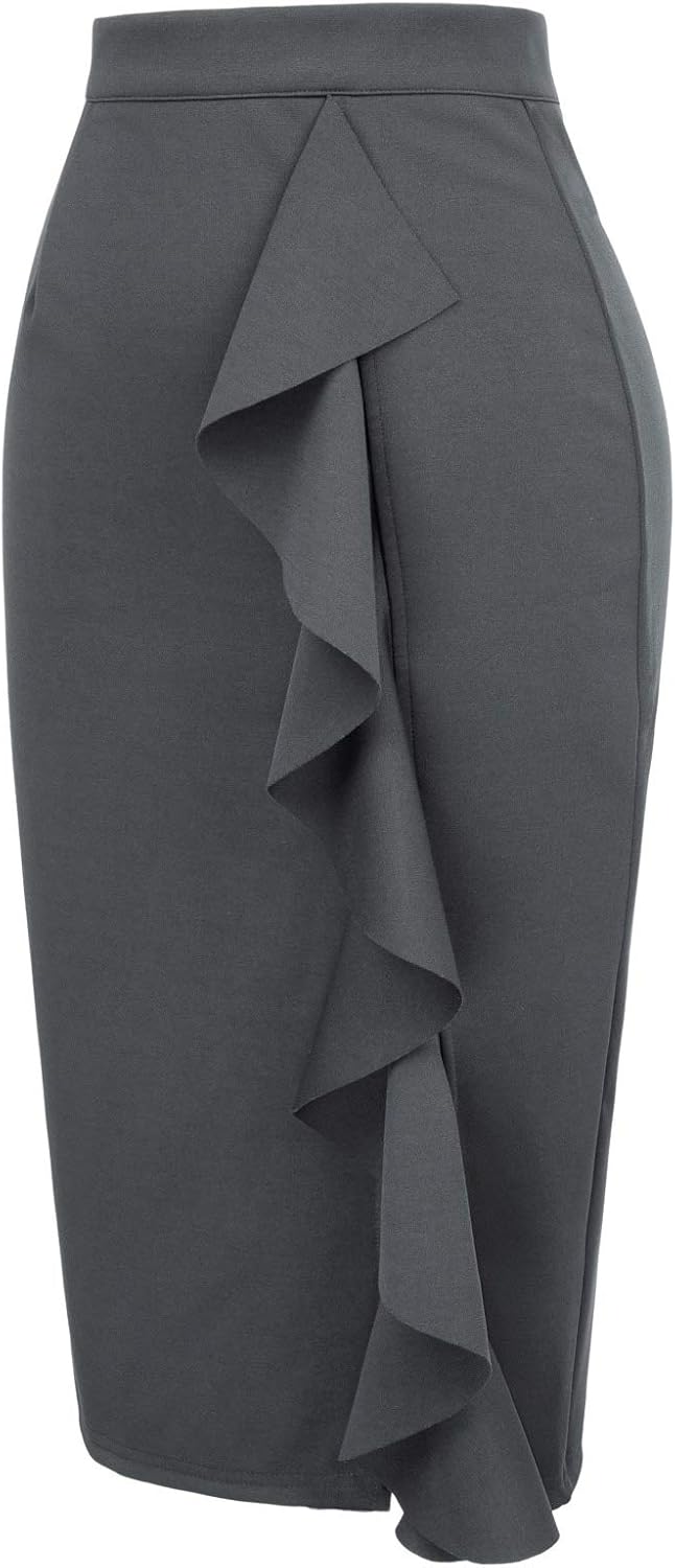 GRACE KARIN Women's Ruffle Bodycon Knee Length Midi Pencil Skirt at  Women’s Clothing store