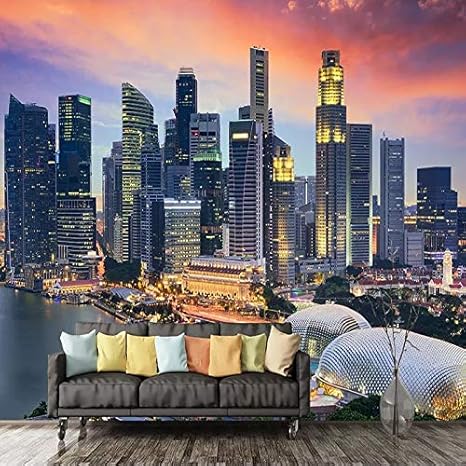 Amazon Hgfhgd 粘着性の写真の壁紙3dシンガポールシティナイトビュー家全体のリビングルームの寝室の背景壁画の装飾ウォールステッカー 壁紙