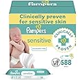 Pampers Baby Wipes Sensitive, Water Based Wipes, Hypoallergenic and Unscented for Babies, 588 Wipes Total (7 Refill Packs)
