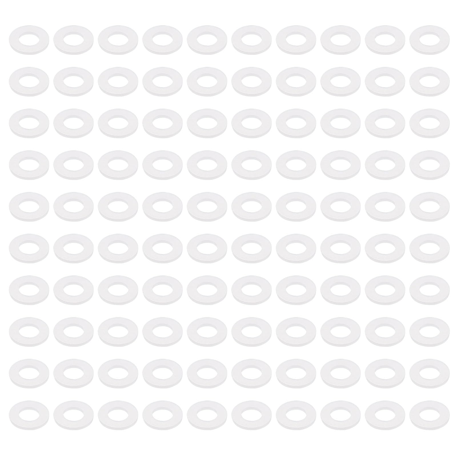 PATIKIL Nylon Flat Washers 5mm ID 10mm OD 1mm Thick M5 Hard Plastic Round Sealing Flange Gaskets-Applications for Machinery Electronics -[Qty 100 White]