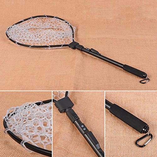 Ultra Lightweight Fish Landing Net,Black Aluminum Alloy Fast Folding Fly Fishing Net Soft Rubber Mesh Catch Release Net - Thumbnail 6