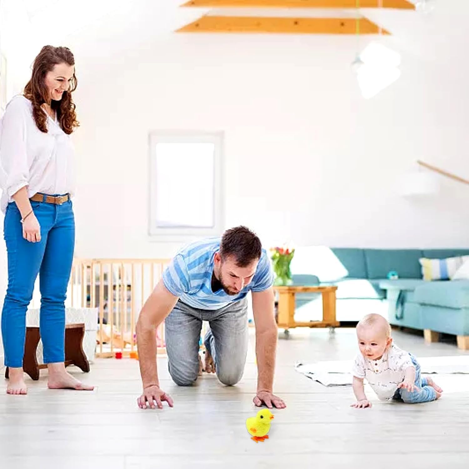 Easter Decoration Chick, Wind Up Chicken Toy, Pack of 4 Chicken Toys Gift for Little Boy and Girls, Chick Toy Easter, Easter Basket Fillers (Random Colour)