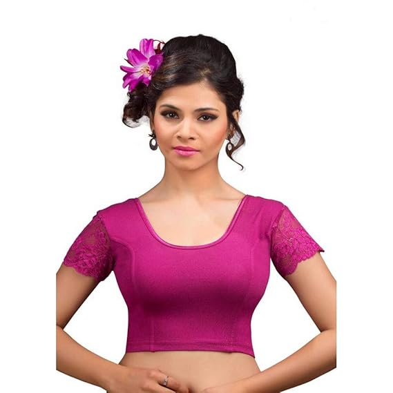 Women's Cotton Lycra Non-Padded Stretchable Half Sleeves Saree Blouse (A-15)
