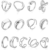 MOROYA 10PCS Gold Dome Chunky Rings for Women 18K Gold Plated Braided Twisted Round Signet Rings Adjustable Open Ring Band Statement Jewelry Size 7-9