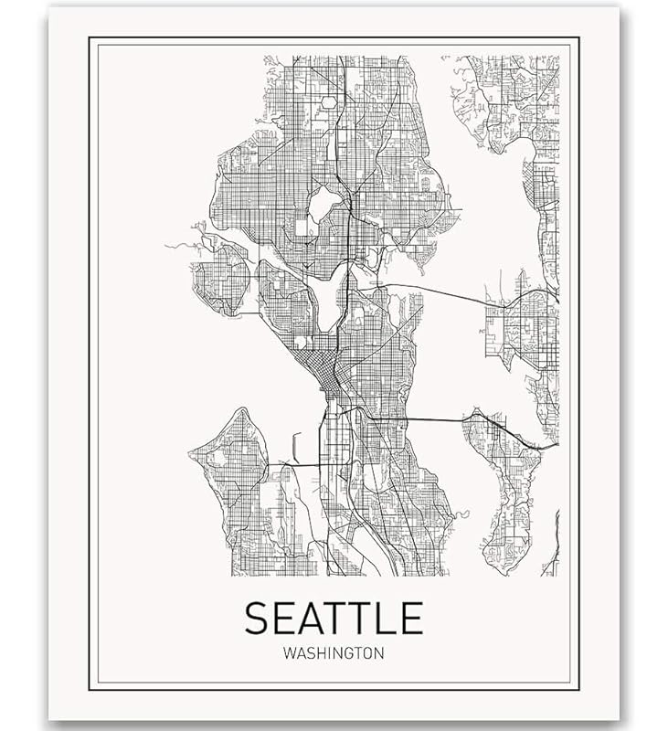 Amazon.com: MotivatedWallArt Seattle Map Print Seattle Poster Seattle ...