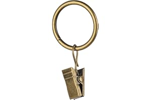 YRHROL 40 Pcs 1-Inch Curtain Rings for Curtain Rod,Antique Brass Metal Curtain Ring with Clips,Decorative Drapery Interior Diameter Curtain Rod Clips Hangers for Bathroom, Living and Guest Room