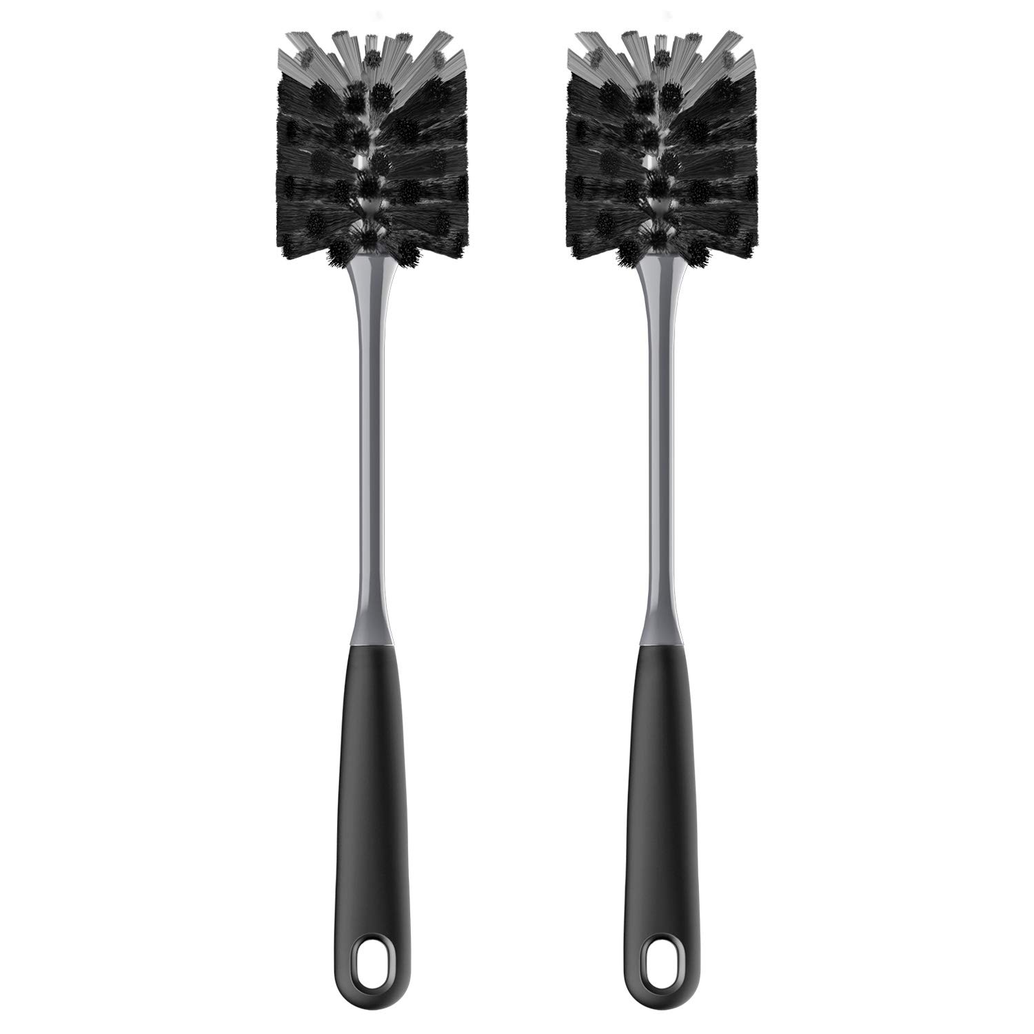 MR.SIGA Long Handle Bottle Brush, Flexible Scrub Brush for Water Bottles, Glasswares, Mugs, Black, 2 Pack
