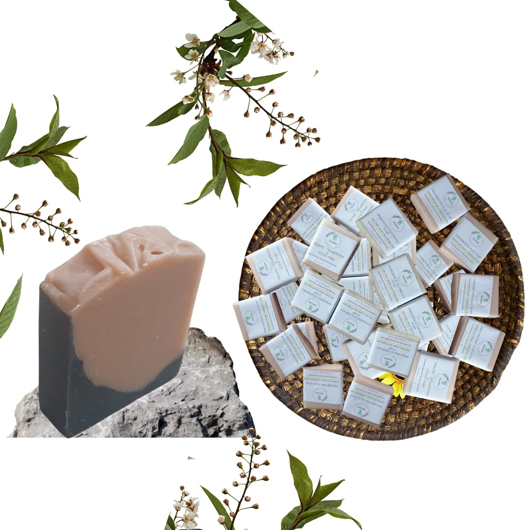 Nonashe Handmade Pink Clay & Charcoal Soap Scented with Cedarwood & Lavender For All Types Skin, Natural Bar Soap, Vegan & Palm Oil Free for Women and Men (100g)