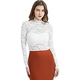 QiuDumo Women's Floral Lace Top Sexy Long Sleeve Mock Neck Casual Shirt Going Out Blouse