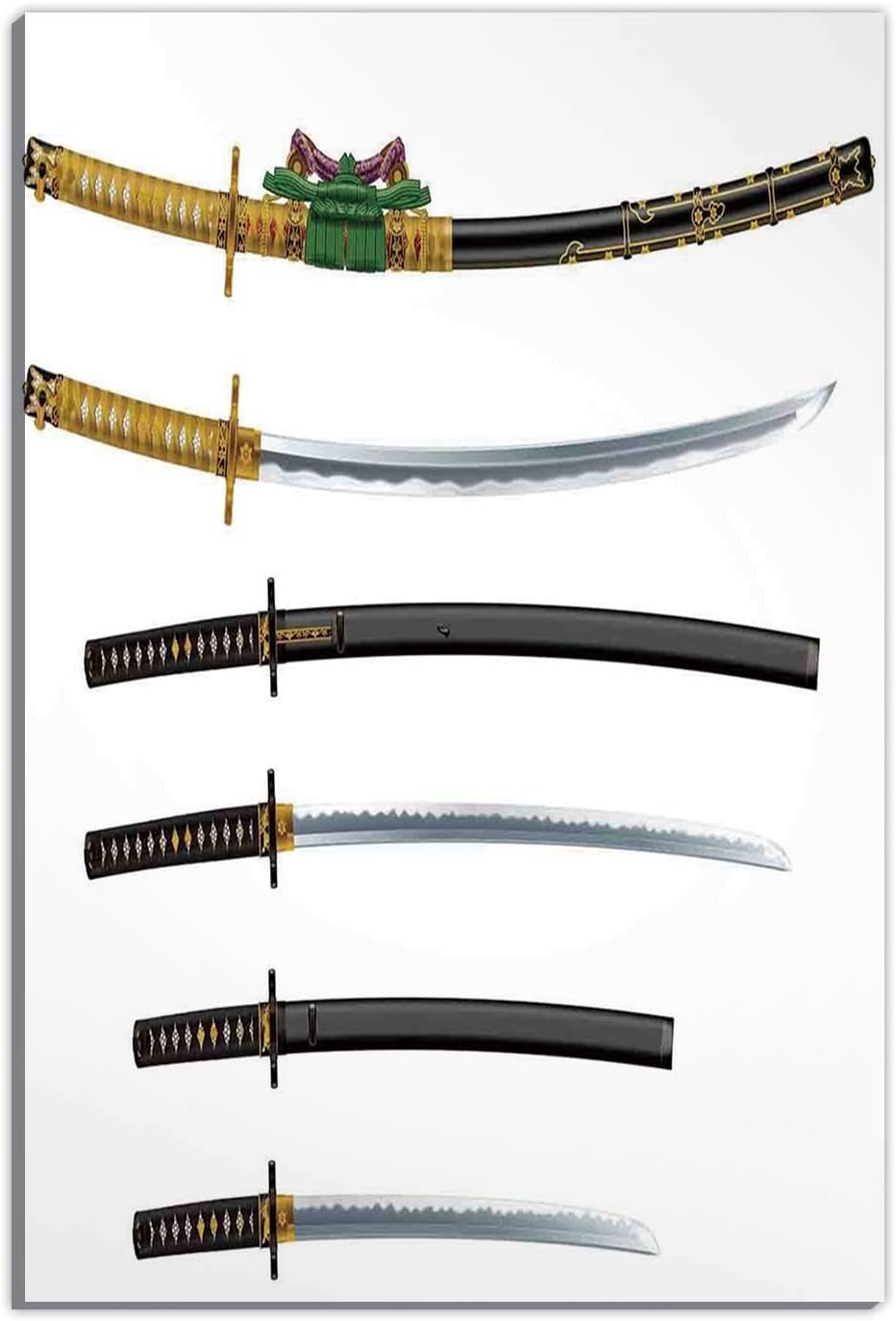 Japanese,Wall Art Decor,Curved Slender Single Edged Blade Japanese Swords Katana Historical Guard OKJEFF 191486,Wall Art Decoration,12''x18''