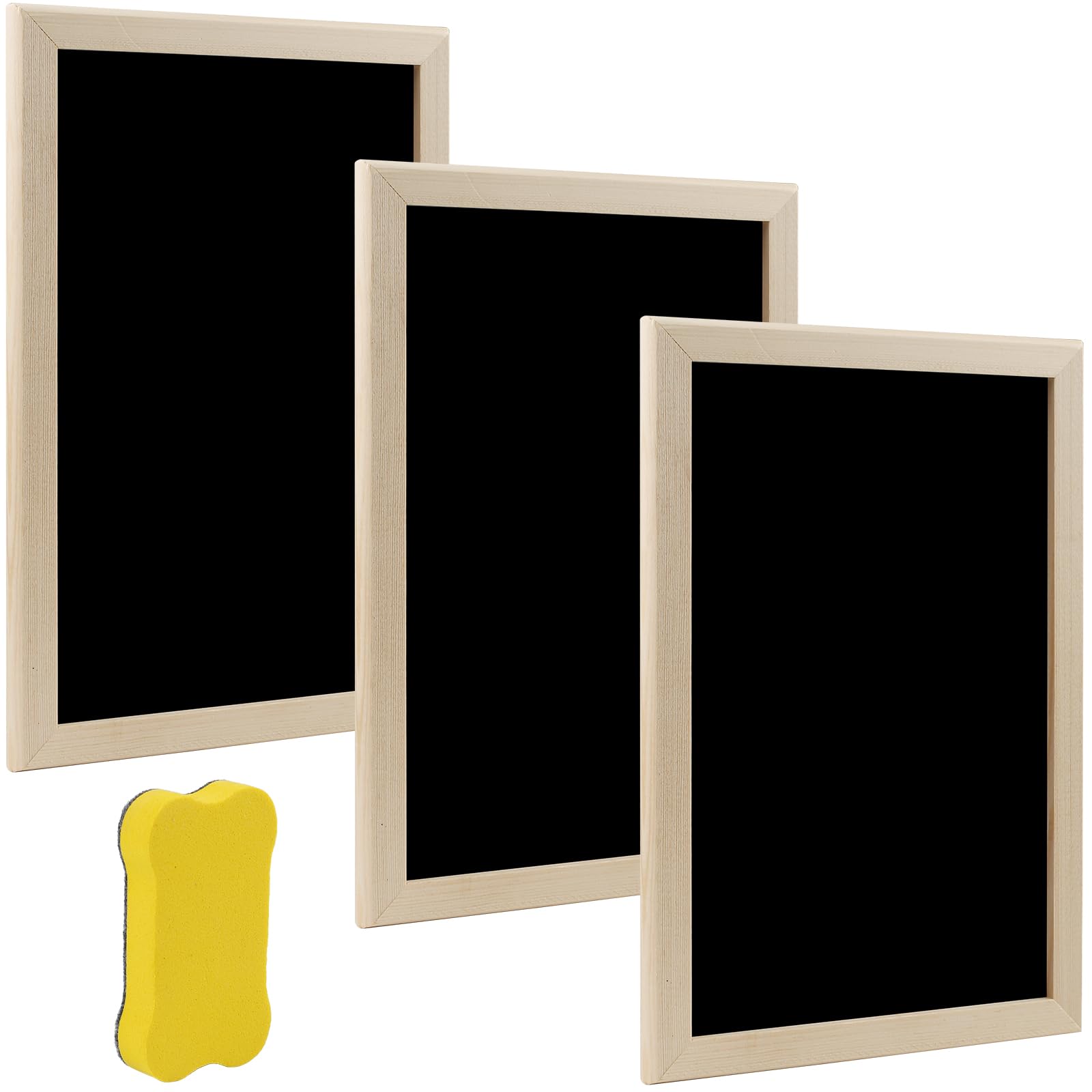 A4 Chalkboard with Wooden Frame Sets, 3 Pieces Slate Board for Writing on Wooden Chalk Board with 1 Sponge Eraser for Children, Buffet, Wedding, Party, School