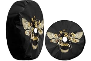 KiuLoam Fluffy Bee Spare Tire Cover with Backup Camera Hole Universal Sunscreen Waterproof Wheel Covers for Trailer RV SUV Truck and Many Vehicles (17" for Diameter 31"-33")