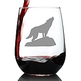 Bevvee Wolf Stemless Wine Glass - Cabin Themed Gifts or Rustic Decor for Women and Men - Engraved Silhouette - Large