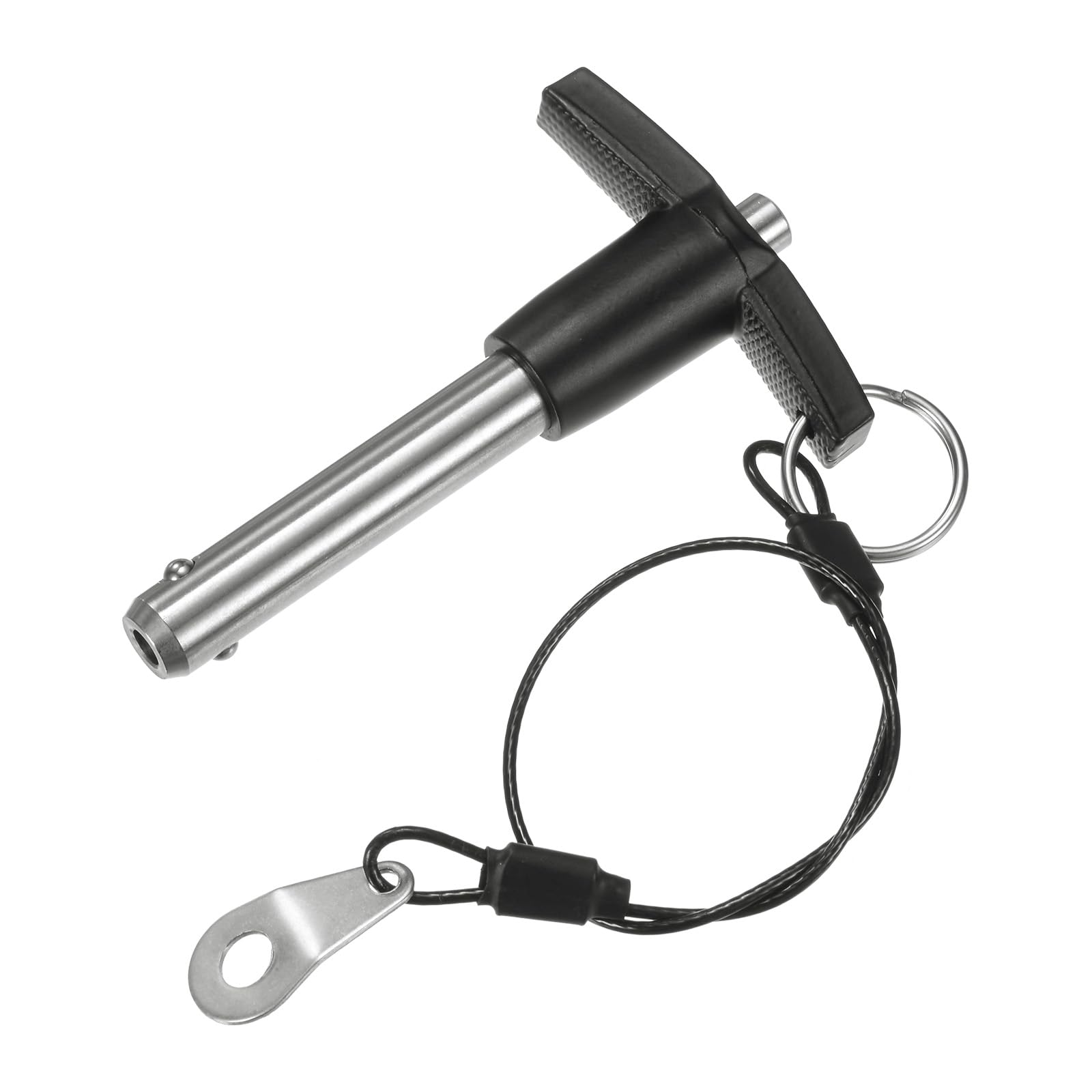 M METERXITY T Handle Lock Pin, 25/64" [10mm] Dia., 1-9/16 [40mm] Usage Length Push-Button Quick Release Locking Pins W Lanyard Cable for Speaker/Aviation/Gym/Machine [304 Stainless Steel]