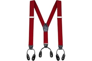 Buyless Fashion Button End Suspenders for Men - 48" Adjustable Straps 1 1/4" - Y Shape - 5113-Red