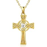 JIYVY32 Valentine's Day Irish Jewelry Celtic Cross Necklaces for Women Anniversary Birthday Gift Protection Christian Cross with Square Birthstone