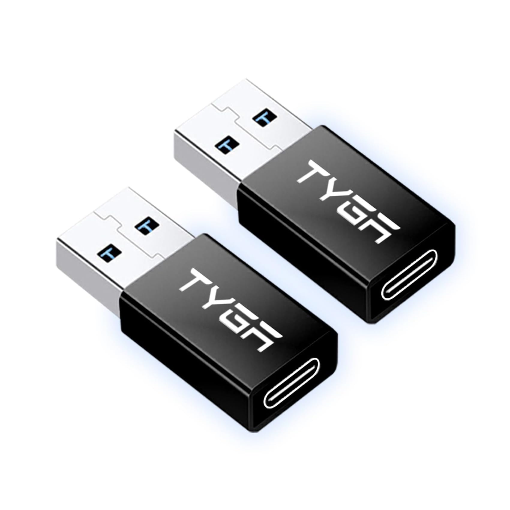 TYGA USB C Female to USB A Male Adapter - 3.0/3.1 Connector - Fast Charging, Converter with High-Speed 5Gbps - Compatible with IOS, Android devices – Data Sync, Transfer, Plug & Play - 2 Black