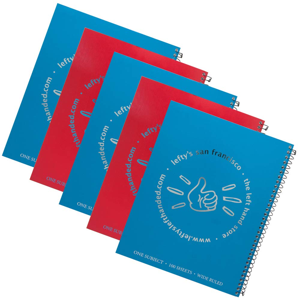 Lefty's Left-Handed Wide-ruled Spiral Notebook, Assorted Colors, 5 Pack