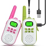 Inspireyes Kids Walkie Talkies 2 Pack Rechargeable 3-12 Years Pink Green