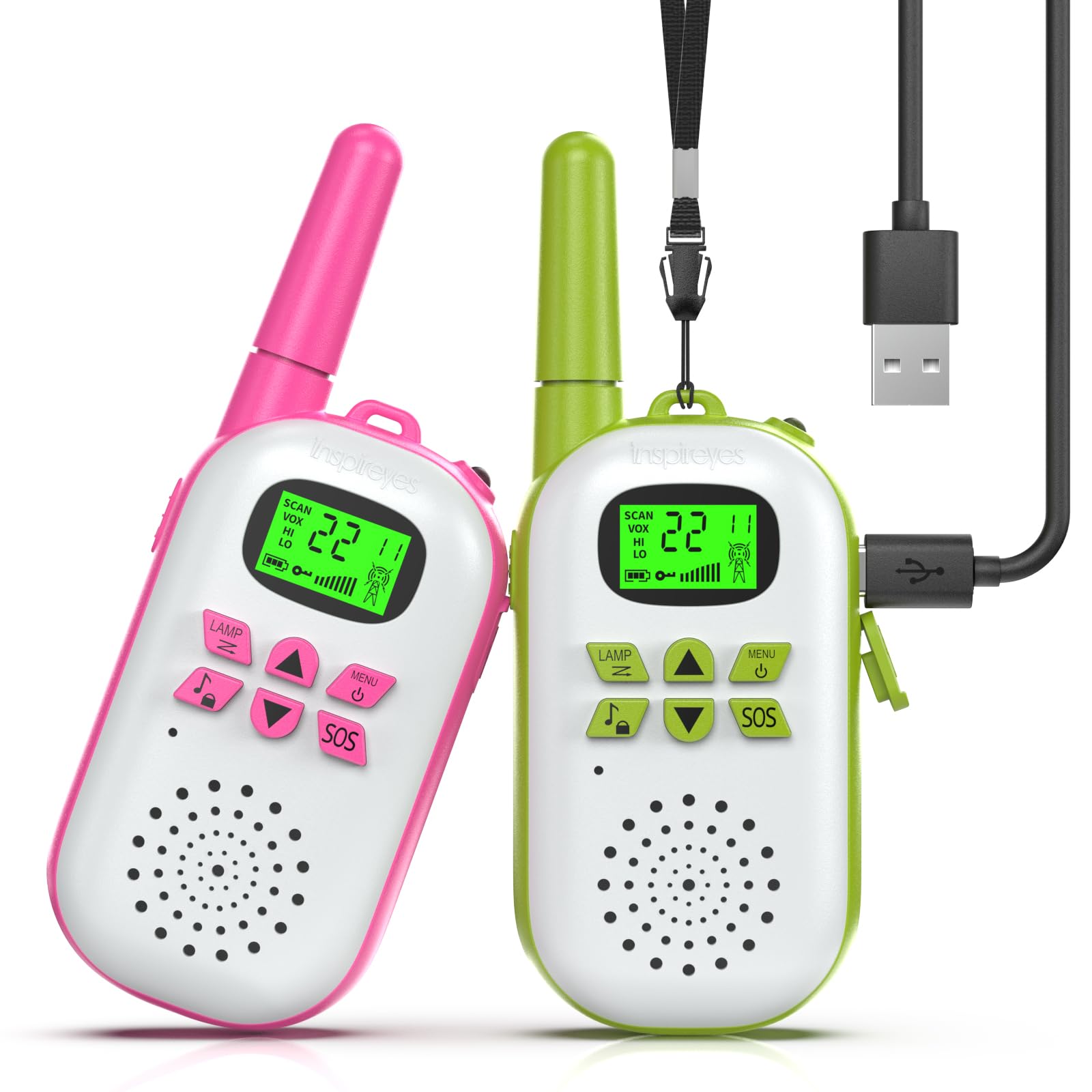 Inspireyes Walkie Talkies for Kids Rechargeable, Easter Gifts for Kids, Boys Girls Ages 3-12, 2-Pack Kids Toys, Long Range 48-Hour Battery, Outdoor Camping Games Toys, Pink Green