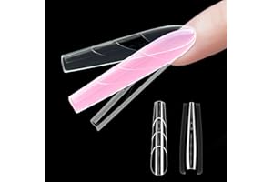 BOMOQING 240Pcs Sandwich Dual Nail Forms, 15 sizes Long Coffin Nail Forms For Builder Gel, Reusable Full Cover Nail Molds for Salon & DIY at Home