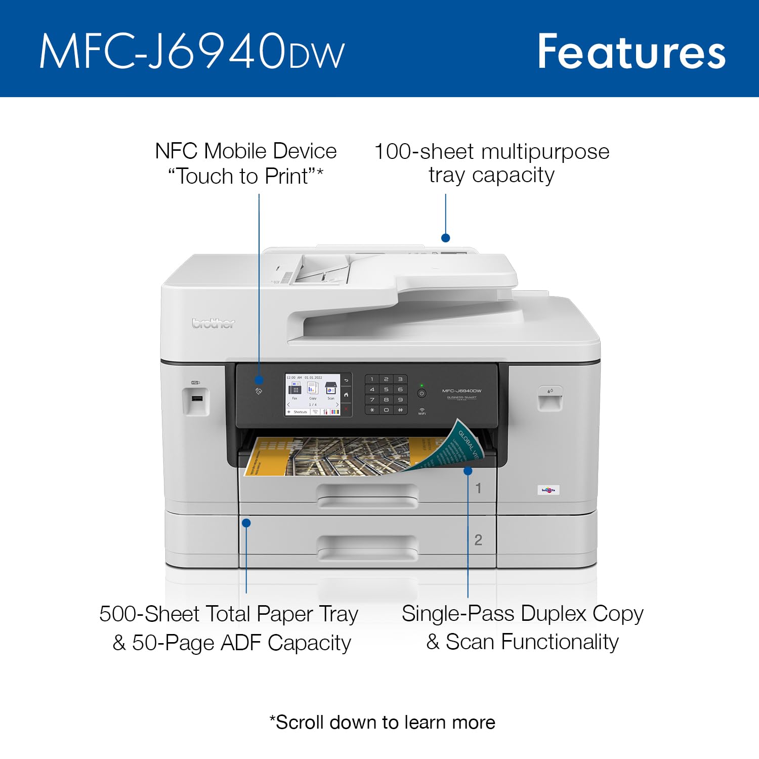 Brother MFC-J6940DW Wireless Color Inkjet All-in-One Printer | 500-Sheet Capacity | 11