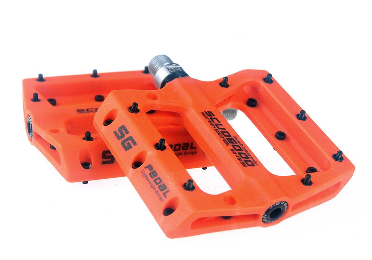 SCUDGOOD Mountain Bike Pedals Light Weight Road Riding Bicycle Pedals for AM/FR/DH/DJ/BMX,1 Pair (Orange)