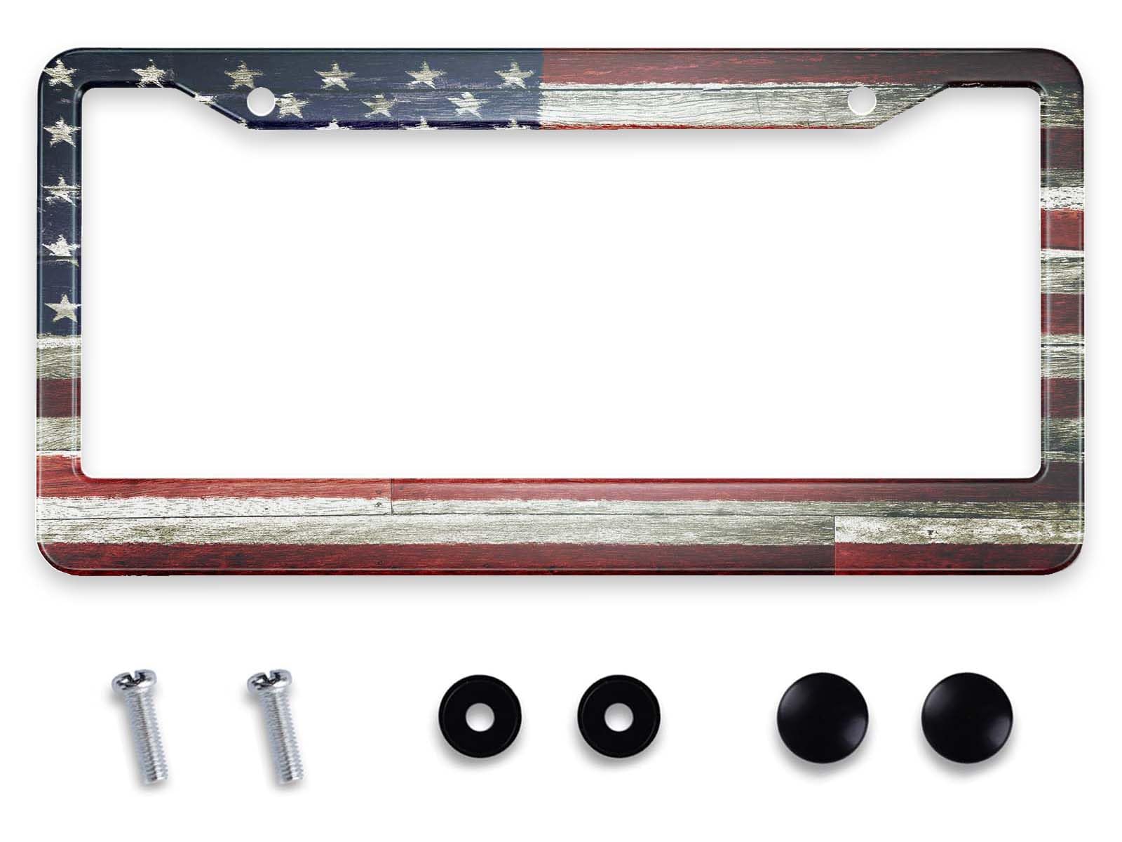 Photo 1 of Smooffly America Flag Painted on Old Wood License Plate Frame for Car Decorative Accessories Rustproof License Plate with Screws for Standard Us Canada License Plate Holder 12.2 x 6.3 Inch