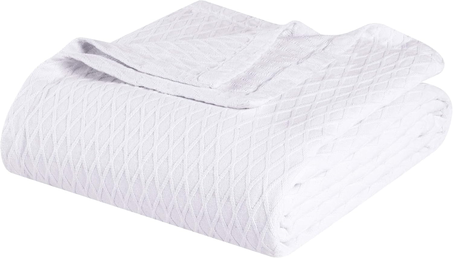 Superior Diamond Weave Blanket, 100% Cotton Cover for Home, Couch, Bed, Soft, Warm Blankets, Boho Aesthetic, Comfy, Cozy, and Cute Covers, Decorative Bedding Essentials, King, White — image 1