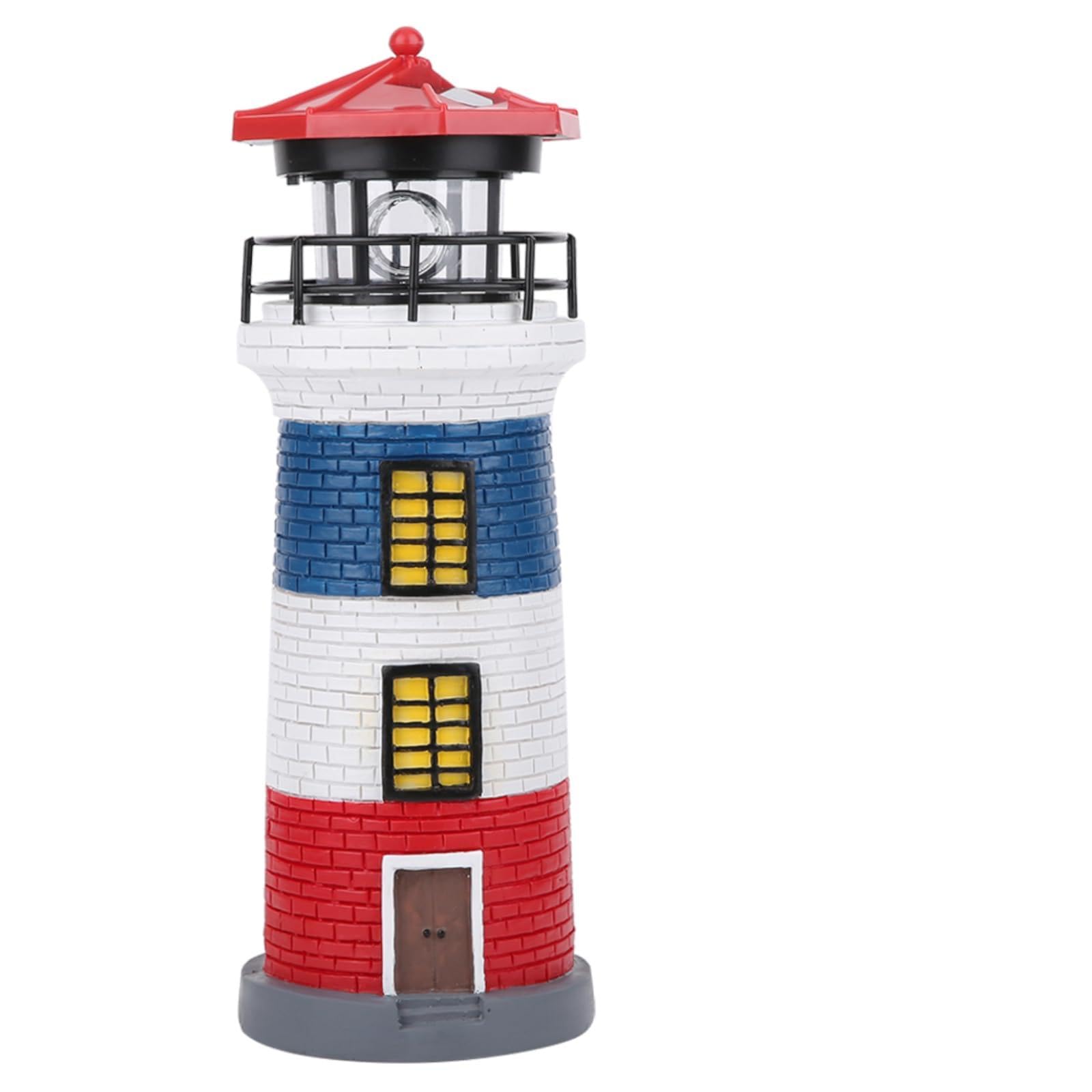 Solar Ornament, 28cm Tall Rotating LED Light Towers Statue with Rotating Beacon, Outdoor Garden Solar Powered Decor