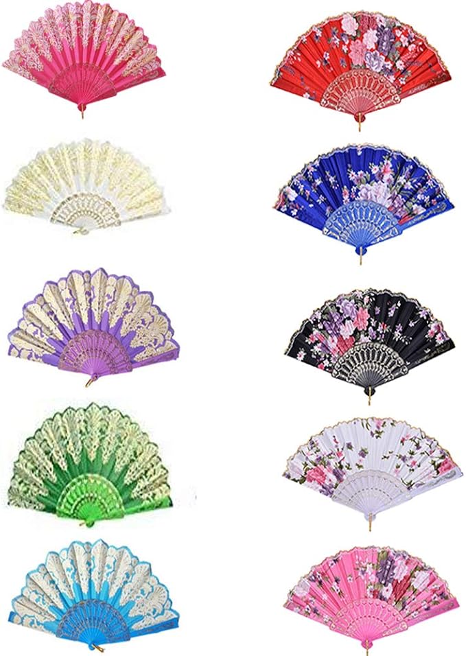 10 PCS Colorful Folding Hand Fan Handheld Fans Summer