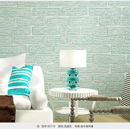 InfiniteS Mediterranean Style Non-Sticky Non-Woven Wallpaper Roll for Wall Decoration 20.8" x 393.7" (Light Blue)