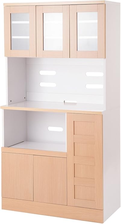 Amazon オリジナル キッチンボード 食器棚 90幅 扉 家電収納 ナチュラル 食器棚 オンライン通販