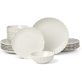 Lenox French Perle Scallop White Stoneware 18-Piece Dinnerware Set for 6 | dishwasher safe | plates and bowls sets for kitchen and dining | 11 inch plate, dish set, dishes | 2.25 inch, 16oz
